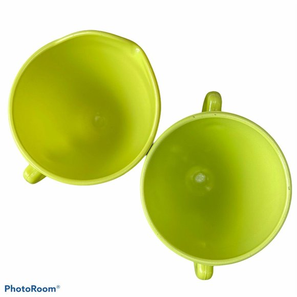 Vintage Hazel Atlas Ovidue Platonite Yellow Green Creamer Sugar Set c1950s - Picture 5 of 11